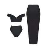 Starfish Three Piece Split Swimsuit Women's Bikini with Long Skirt