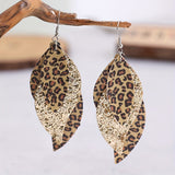 Bohemian Geometric Drop Earrings - Lightweight Faux Leather Leaf Design with Double-Sided Color & Triple Tassel Fringe