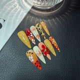 Autumn and Winter Maple Leaf Gilt Carving Press on NailsHandmade Nail Sheet Wholesale
