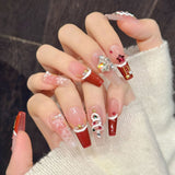 Red Velvet Snowflake Christmas Blush French Nail Art Handmade Nail Art