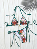 Split swimsuit female sexy small fresh print lace-up bikini sexy swimsuit female