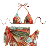 Women's Bikini Swimsuit with Floral Print and Tie Straps