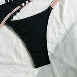 Plaid Trim Black Bikini Three Piece Swimsuit Separate Set Bikini Swimsuit Three Piece