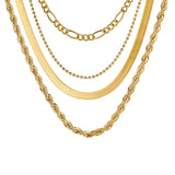 5-in-1 Layered Gold Necklace Set - Tarnish-Free 14k Gold Plated Chunky Chain Stack for Women