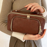 Chessboard double pillow cosmetic bag, multifunctional waterproof toilet bag, makeup bag with compartments,