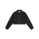 Designer Distressed Denim Set, Cropped Jacket & Baggy Jeans, Retro Hip-Hop Outfit for Women