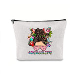 Linen printed cosmetic bag, cosmetic lipstick storage bag, small simple zipper evening clutch bag,