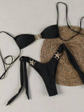 Popular Solid Color Bikini Two-Piece Swimsuit with Tie Back Sexy Design and Accessories High-End