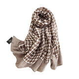 Vegan Silk scarf female classic wild houndstooth print long scarf holiday literary beach towel shawl