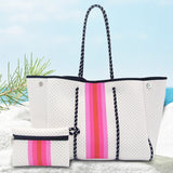 Camo Leopard Black Print Beach Tote – Women’s Neoprene Travel Bag, Diving Fabric Casual Handbag