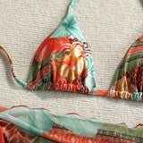 Women's Bikini Swimsuit with Floral Print and Tie Straps