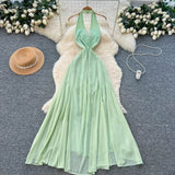 Halter Sleeveless Sexy Open-Back Dress – Summer Green High-Waist Slim-Fit Maxi, Bodycon Gown