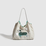 Large Capacity hobo bag with Embroidered Dog pattern, Shoulder bag Nylon, Shoulder shoulder Bag, Commuter hobo Bag Female