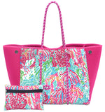 Camo Leopard Black Print Beach Tote – Women’s Neoprene Travel Bag, Diving Fabric Casual Handbag