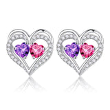 Sterling Silver Birthstone Heart Earrings new