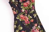 Slim and sexy side split waist mid-length dress, French retro square collar Print Chiffon Dress Bohemian dress