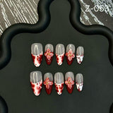 Tropical Flower Smudge Hand Painted Three-dimensional Carving French Advanced White Press on Nails Beauty