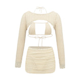 Sexy Bikini Swimsuit Long Sleeve Cover Up Skirt 4 Piece Set