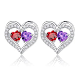 Sterling Silver Birthstone Heart Earrings