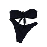 Black Bandeau Bikini Sexy Bowknot Strappy Two Piece Swimsuit Women's Hot Sale