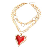 Vintage Zinc Alloy Necklace, Exaggerated Hollow Heart Resin Pendant, Retro Clavicle Chain