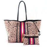 Camo Leopard Black Print Beach Tote – Women’s Neoprene Travel Bag, Diving Fabric Casual Handbag
