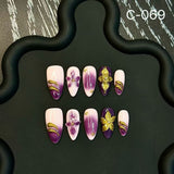 Engraved 3D Relief Fresh Personality Handmade Press on Nails Explosion