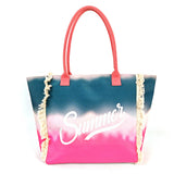Fringe Tote Bag – Large Shoulder Printed Canvas Purse, Gradient Letter Hobo, Minimalist Commuter Bag