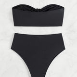Women's Black Floral Two Piece Swimsuit Sexy High Waist Bikini Set