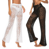 Solid color sexy ladies nightclub sexy see-through cut-out woven anti-hiccup trousers hooked beach pants