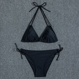 Multi-color printed neck strap halter sexy split bikini swimsuit