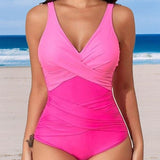 Women's One Piece Swimsuit Slim Fit Patchwork Ruffle