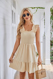 Women's sleeveless square neck pleated backless short dress women's