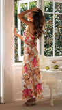 Summer Satin Dress Elegant Sleeveless Mock Neck Cocktail Party Maxi Dresses Sexy Halter Neck Floral Print Slim Casual dress