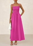 Women's Dress, Thin Shoulder Strap Pleated Vest, Suspender Pocket Dress