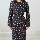 Women's Round Neck Floral Bodycon Slimming Elegant Maxi Dress