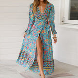 Women's Viscose Bohemian Printed Dress Vacation Beach Maxi Dress Casual