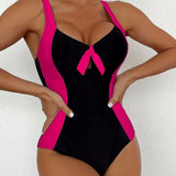 Women's Sling Slimming Color Block One-Piece Swimsuit Slim Bikini Swimwear