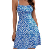 Spring and summer slim-fit floral backless suspender short dress sexy and fashionable
