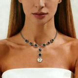 Luxury Irregular Acrylic Black Diamond Pendant Necklace & Bracelet Set Women Autumn Winter