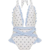 Women's Ruffled Lace Bow Floral Tie One-Piece Swimsuit Set