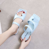Women's Open Square Toe Separate Flat Heel Sandals Slip On Slipper Casual Shoes