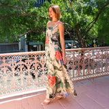 Summer French Retro Maxi Dress Printed Spaghetti Strap Slimming Dress