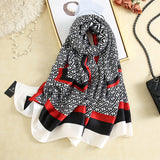 Vegan Silk scarf female classic wild houndstooth print long scarf holiday literary beach towel shawl