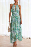Neck Sleeveless V-Neck Printed Pendulum Dress Backless Maxi Dress Women Sexy