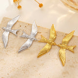 Vintage 18K Gold Plated Stainless Steel Bird Wing Open Ring for Women
