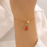 Alloy Cherry Strawberry Apple Pineapple Fruit Bracelet Necklace Jewelry Set