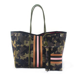 Camo Leopard Black Print Beach Tote – Women’s Neoprene Travel Bag, Diving Fabric Casual Handbag
