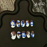 Original blue and white porcelain kneaded three-dimensional engraving Handmade Press on Nails wholesale