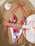 Split swimsuit female sexy small fresh print lace-up bikini sexy swimsuit female